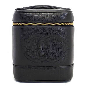 Chanel Caviar Skin Vanity Cosmetic Clutch Handbag Black Seal
